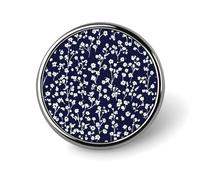 Petites fleurs blanches sur une broche ronde bleu marine pour homme et femme - Badge tendance - Épinglette pour robe, veste, sac à dos