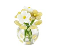 Petites fleurs en verre dans un vase - Bouquet miniature, profil de récipient transparent de 3 x 3 x 4 cm, mécanisme d'ornement artistique microscopique soufflé à la main, coque en matériau vitreux sy