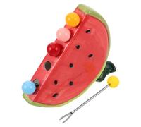 Petites Fourchettes à Fruits Réutilisables en Acier Inoxydable, Rouge | Support Céramique Motif Pastèque, Format Mini Portable, Nettoyage Facile, pour Pique-niques et Voyage