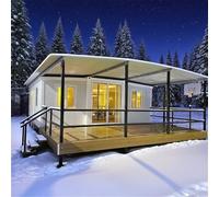 Petites maisons préfabriquées à vendre - Maison de conteneur pliable avec porche et fenêtres en verre du sol au plafond, maison compacte abordable avec cuisine et salle de bain, idéale pour la vie ou