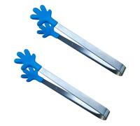 Petites pinces, 2 pinces alimentaires en forme de main avec embouts en silicone en acier inoxydable pour servir des aliments, des glaçons, des fruits, du sucre, un barbecue (bleu)
