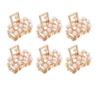 Petites Pinces à Cheveux en Perles, Pinces à Griffes Décoratives, Lot de 6 | Alliage Blanc et Fausses Perles, Dents Solides, Maintien Ferme, Accessoires Élégants pour Filles, Femmes