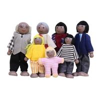 Petites poupées pour maison de poupée, personnes de maison poupée 7 pièces poupées familiales mignonnes petites figurines en bois comprenant grand-père, grand-mère, maman, papa Style 2, figurines