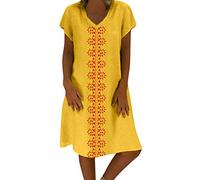 Petites robes d'été pour femmes, col en V, en coton imprimé et décontracté, grande taille, robes d'été confortables, jaune, L