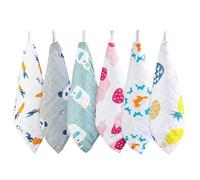 Petites Serviettes Coton Bébé Carrées 6 Pièces, Visage et Soins | Lot de 6, Tissu Lavable, Absorption, Peau Douce, pour Nourrissons et Tout-Petits