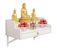 Petites Table D'autels pour Espace Sacré Étagère Murale pour Autell de Bouddha Armoire D'autel Bouddhiste avec Plateau Coulissant pour Culte, Prières, Méditation à Domicile(White,50x40x26cm)