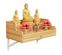 Petites Table D'autels pour Espace Sacré Étagère Murale pour Autell de Bouddha Armoire D'autel Bouddhiste avec Plateau Coulissant pour Culte, Prières, Méditation à Domicile(Natural,80x40x26cm)