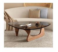 Petites tables basses, moderne et minimaliste en verre trempé transparent, table basse triangulaire en verre, tables centrales pour salon, salle d'étude (pieds en verre gris, noyer, 83 cm)