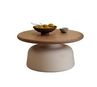 Petites Tables D'appoint pour Chambre Petit Appartement Simple Table Basse Moderne Salon Maison Nouvelle Table Basse Ronde Style crème Table Basse en Bois Massif Table Basse de Salon(75 * 75 * 36cm)