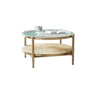 Petites Tables D'appoint pour Chambre Table Basse Moderne Simple en Bois et rotin, for Petites et Grandes familles, Salon, Table Basse Ronde à Double Couche Table Basse de Salon(A)