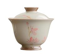 Petites tasses à Thé Bol à deux couvercles en céramique de fleur magnolia peint la main sous glaçure for dames, bol thé délicat non chaud, service kung fu petite capacité Tasses à thé Kungfu