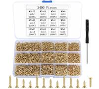 Petites vis autotaraudeuses, 2400 petites vis à bois, vis cruciformes, vis autotaraudeuses à tête fraisée plate pour l'électronique bricolage travail du bois - Or