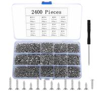 Petites vis autotaraudeuses, 2400 petites vis à bois, vis cruciformes, vis autotaraudeuses à tête fraisée plate pour l'électronique bricolage travail du bois - argent