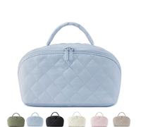 Petition Makeup Bag for Woman, Open Flat Makeup Bag, Wide Open Lay-Flat Water-Resistant Cosmetic Case for Toiletries & Brushes Large Capacity with Compartments (Blue)