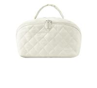 Petition Makeup Bag for Woman, Travel Makeup Bag All-in-One Waterproof Large Capacity, 6 Color Open Flat Toiletry Bag with Divider and Handle for Travels (White)