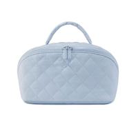 Petition Makeup Bag - Petition Leather Makeup Bag for Woman, 6 Colors, Open Flat Toiletry Bags with Divider and Handle, Waterproof Large Capacity (Blue)