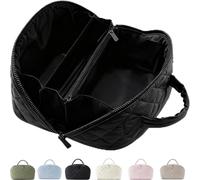 Petition Makeup Travel Bag-Open Flat Makeup Bag, 6 Color Large Capacity Compartment Makeup Bags for Toiletries & Brushes with Compartments (Black)