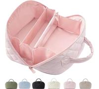 Petition Makeup Travel Bag-Open Flat Makeup Bag, 6 Color Large Capacity Compartment Makeup Bags for Toiletries & Brushes with Compartments (Pink)