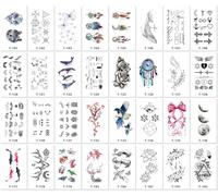 Petits Autocollants De Tatouage Frais Et Mignons : Textes, Fleurs, Lignes, Animaux, Poignet, Dos De La Main, Clavicule, Derrière L’Oreille, Doigts 60 * 105mm