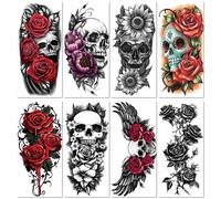 Petits Autocollants De Tatouage Temporaires Pour Bras Entier Ou Demi-Bras, Représentant Des Animaux, Des Pirates, En Noir Et Blanc, En Couleurs, Imperméables Et Aux Motifs Réalistes. 190 * 95MM