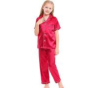 Petits bébés Filles garçons Pyjamas Ensemble Satin Soie Enfants Manches Courtes vêtements de Nuit 2 pièces boutonné Classique Pantalon de détente Robes Filles 8 Ans