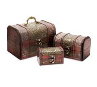 Petits Coffres à Trésors en Bois, Ensemble de 3 Boîtes de Rangement Décoratives avec Motifs Floraux Sculptés Main, Style Ancien