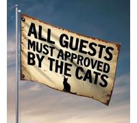 Petits drapeaux « All Guests Must Approved By The Cats. » Drapeaux de jardin amusants pour décoration de camping-car (152 x 244 cm)