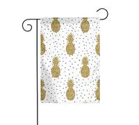 Petits drapeaux de jardin à paillettes dorées - Imprimé ananas - Double face - Décoration de pelouse pour l'extérieur de la cour