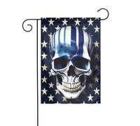 Petits drapeaux de jardin de Noël à rayures bleues avec motif tête de mort - Double face - Décoration de pelouse de Noël pour l'extérieur de la cour