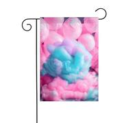Petits drapeaux de jardin en coton rose avec imprimé barbe à papa - Double face - Décoration de pelouse pour l'extérieur de la cour