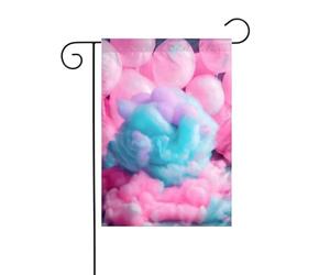 Petits drapeaux de jardin en coton rose avec imprimé barbe à papa - Double face - Décoration de pelouse pour l'extérieur de la cour