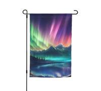 Petits drapeaux foncés imprimés aurores boréales pour cour, jardin, drapeau épais pour porches, pelouses, résistant à la décoloration