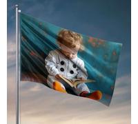 Petits drapeaux Un enfant dans une combinaison blanche avec de grands boutons est assis sur le sol Drapeau Tiki Bar pour extérieur Patio Café Bar Décor (152 x 244 cm)