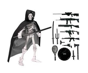 Petits figurines squelettes jouet, figurines d'action multi-articulations, Modèle squelette avec chapeau et manteau, Figurines posables avec assemblage à outils de bataille pour table à manger