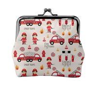 Petits garçons et filles dans les pompiers imprimé pratique, porte-monnaie mignon mini pochette pour femmes (11,5 x 10,5 cm) exquis, noir, One Size