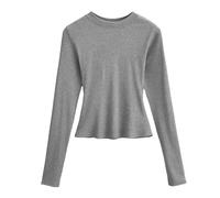 Petits Hauts de Chemise à Col Rond pour Femmes Printemps et été Nouveau T-Shirt Court Minceur en Fil - Gris Clair - L