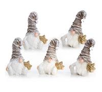 Petits lutins Blancs, Lot de 5: Figurines décoratives en résine, Personnages de Noël avec étoile dorée, décorations Hivernales pour Table ou intérieur, Mini Pères Noël charmants, 7 cm