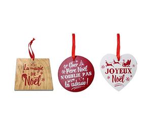 Petits Messages Lot de 12 suspensions en Bois Assorties Messages cœur/carré/Ronds, 8 cm