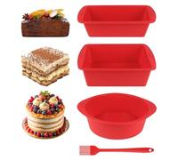 Petits Moules à Pain Rectangulaire, Set de Moule à Gâteau en Silicone Antiadhésif, Libération Facile, 3 Pièces Moule Rectangulaire en Silicone, Moules a Cake Air Fryer pour Gâteaux（Brownies/Ronde）