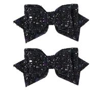 Petits nœuds à cheveux noirs à paillettes de 7,6 cm - Pinces crocodiles scintillantes - Accessoires pour cheveux d'Halloween pour bébés filles, adolescents, tout-petits, enfants et femmes