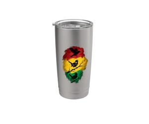 Petits oiseaux dans une silhouette de lion rouge jaune vert rasta Gobelet isotherme en acier inoxydable double paroi