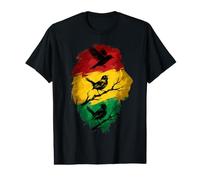 Petits Oiseaux dans Une Silhouette de Lion Rouge Jaune Vert Rasta T-Shirt Graphique avec Valeur