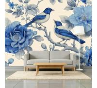 Petits Oiseaux Fleurs Papier Peint Photo 500 x 280 cm Intissé Murale, Style Chinois Papier Peint Panoramique Photo Murale Tenture Poster Murales pour Salon Bureau Salle À Manger