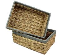 Petits paniers carrés en jacinthe d'eau pour le rangement, panier en osier de couleur naturelle, petit plateau de salle de bain, maquillage, chambre, cuisine (grand 32 cm, 2 paniers)