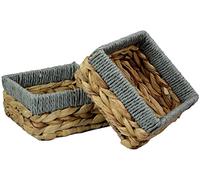 Petits paniers carrés en jacinthe d'eau pour le rangement, panier en osier de couleur naturelle, petit plateau de salle de bain, maquillage, chambre, cuisine (petit 14 cm, 2 paniers)