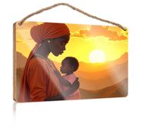Petits panneaux en bois avec dictons « A Woman Hold Her Child As They Gaze At The Sunset » - Accessoires de chambre pour homme - Panneaux amusants pour chambre à coucher (23 x 35 cm)