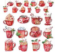 Petits Pendentifs Bois Noël 24 Pièces Decoration Sapin Noel en Bois Pendentifs en Bois de Noël Sujet de Decoration en Bois Noel pour Sapin de Noël Cheminée de Fenêtre Bar Décoration (B)