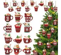 Petits Pendentifs Noël 24 Pièces en Bois - Decoration Sapin de Noël pour Cheminée, Fenêtre, Bar (A)