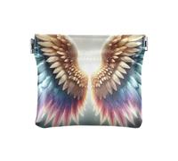 Petits portefeuilles colorés avec ailes d'ange blanches, porte-monnaie, pochette portefeuille pour femme, Ailes d'ange colorées blanches, 4.33x3.74In, Ailes d'ange colorées blanches