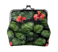 Petits portefeuilles pour femme avec motif fleurs tropicales et feuillage - Avec fermeture éclair et verrou, noir, One Size, Art déco